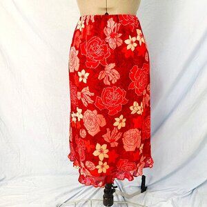 Vintage Y2K Pink Abstract Floral Bias Cut Skirt Sz Medium